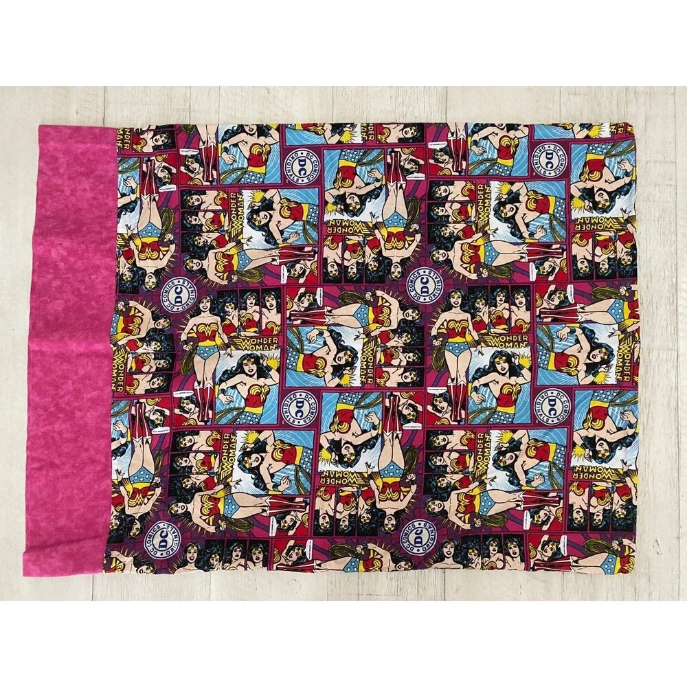 WONDER WOMAN DC Comics Standard Pillowcase PINK Superhero Bedding Cotton Stars